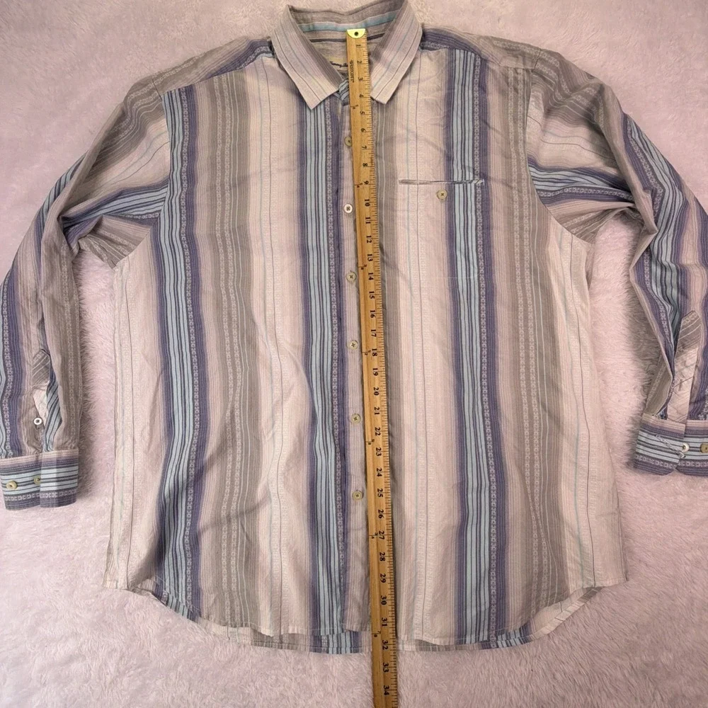 VTG Tommy Bahama‎ Cotton & Silk Long Sleeve Stripe ButtonUp Mens 2XLT Tall
